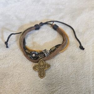 #574 Brown and Black Cross Charm Bracelet